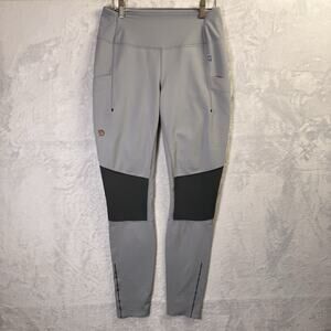 Women's Light Gray Activewear Leggings with Black Knee Panels